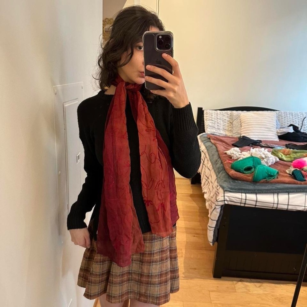 Red and Orange Scarf with Embroidery